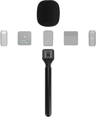 GEEKRIA for Creators محول ميكروفون لاسلكي للمقابلات، محول Mic GO محمول مع زجاج أمامي، حامل مقبض ميكروفون متوافق مع DJI MIC 1، MIC 2، Rode Wireless GO II (أسود) in Kuwait