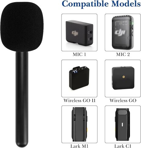 GEEKRIA for Creators محول ميكروفون لاسلكي للمقابلات، محول Mic GO محمول مع زجاج أمامي، حامل مقبض ميكروفون متوافق مع DJI MIC 1، MIC 2، Rode Wireless GO II (أسود) in Kuwait