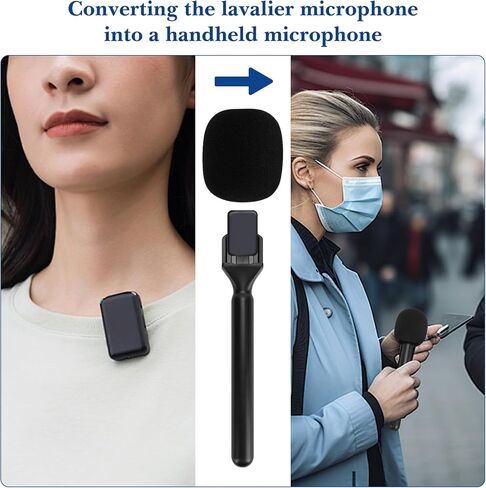 GEEKRIA for Creators محول ميكروفون لاسلكي للمقابلات، محول Mic GO محمول مع زجاج أمامي، حامل مقبض ميكروفون متوافق مع DJI MIC 1، MIC 2، Rode Wireless GO II (أسود) in Kuwait
