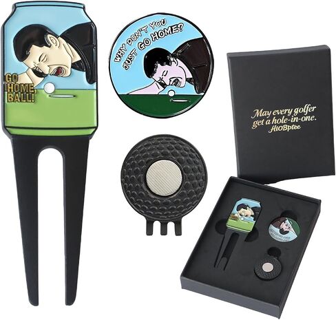 Golf Divot Repair Tool with Magnetic Ball Marker, Portable Metal Pitch Mark Repair Tool with Clip, Funny Golf Accessories Gift Box Set for Men Golfers | Golf Divot Tool Set with Magnetic Ball Marker with funny in Kuwait