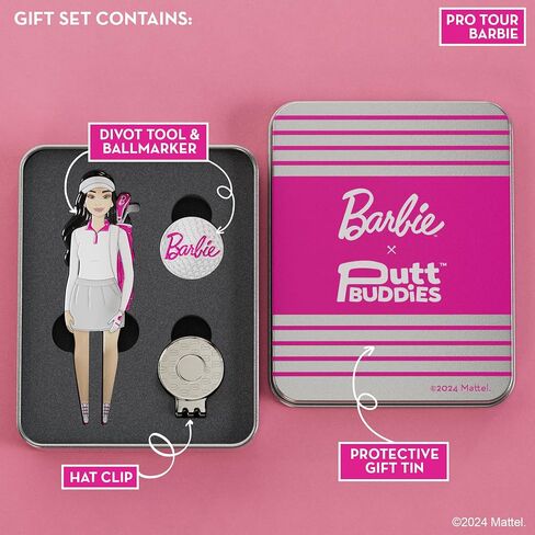 Barbie Pro Tour Barbie Golf Divot Tool and Ball Marker – Magnetic Collectible Golf Gift Set with Hat Clip & Tin for Golfers, Golf Accessories for Women in Kuwait