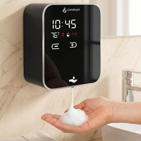 GentleJet AuraJet Automatic Foaming Soap Dispenser Wall Mount – Touchless Sensor, LED Display, 5 Foam Levels, Rechargable USB-C or Battery Powered, Aluminum Alloy, 480 ml Refillable in Kuwait