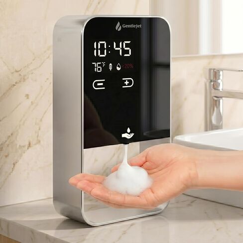 GentleJet AuraJet Automatic Foaming Soap Dispenser Wall Mount – Touchless Sensor, LED Display, 5 Foam Levels, Rechargable USB-C or Battery Powered, Aluminum Alloy, 480 ml Refillable in Kuwait
