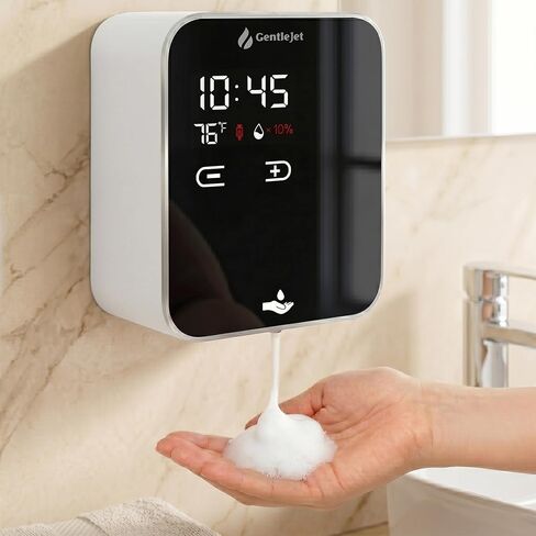 GentleJet AuraJet Automatic Foaming Soap Dispenser Wall Mount – Touchless Sensor, LED Display, 5 Foam Levels, Rechargable USB-C or Battery Powered, Aluminum Alloy, 480 ml Refillable in Kuwait