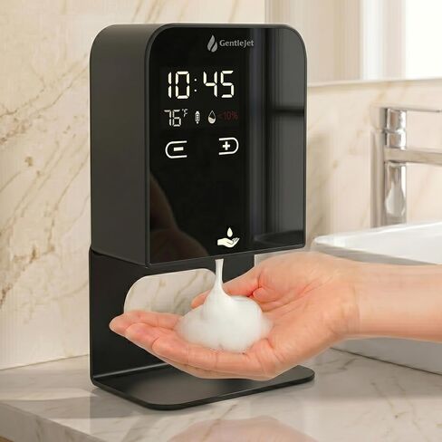 GentleJet AuraJet Automatic Foaming Soap Dispenser Wall Mount – Touchless Sensor, LED Display, 5 Foam Levels, Rechargable USB-C or Battery Powered, Aluminum Alloy, 480 ml Refillable in Kuwait