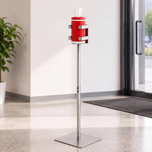 Zonon Hand Sanitizer Gym Wipes Dispenser Stand, 44 Inch Freestanding Iron Heavy Duty Wipes Floor Stand, Fits 4-1/4" Containers, for Fitness Gym Club, Office, Commercial, Retail Store, Silver in Kuwait