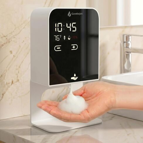 GentleJet AuraJet Automatic Foaming Soap Dispenser Wall Mount – Touchless Sensor, LED Display, 5 Foam Levels, Rechargable USB-C or Battery Powered, Aluminum Alloy, 480 ml Refillable in Kuwait