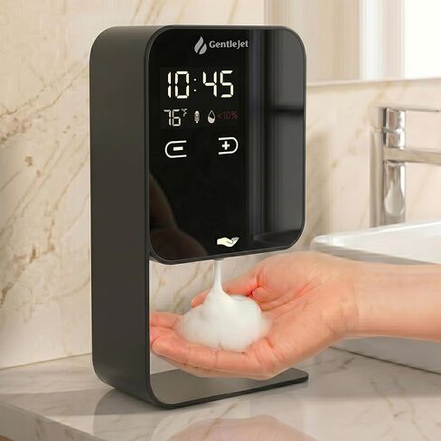 GentleJet AuraJet Automatic Foaming Soap Dispenser Wall Mount – Touchless Sensor, LED Display, 5 Foam Levels, Rechargable USB-C or Battery Powered, Aluminum Alloy, 480 ml Refillable in Kuwait