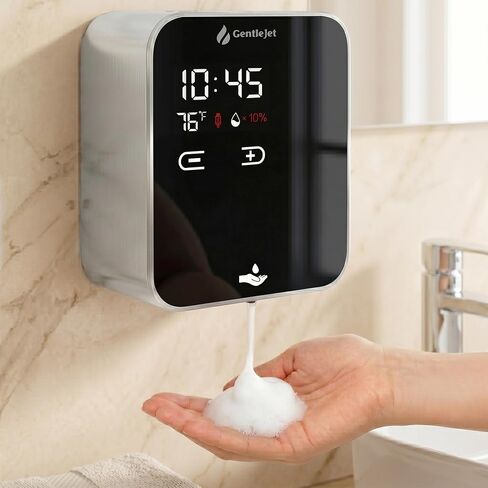GentleJet AuraJet Automatic Foaming Soap Dispenser Wall Mount – Touchless Sensor, LED Display, 5 Foam Levels, Rechargable USB-C or Battery Powered, Aluminum Alloy, 480 ml Refillable in Kuwait