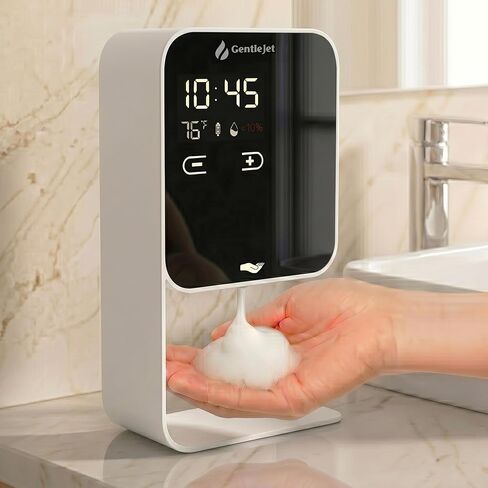 GentleJet AuraJet Automatic Foaming Soap Dispenser Wall Mount – Touchless Sensor, LED Display, 5 Foam Levels, Rechargable USB-C or Battery Powered, Aluminum Alloy, 480 ml Refillable in Kuwait
