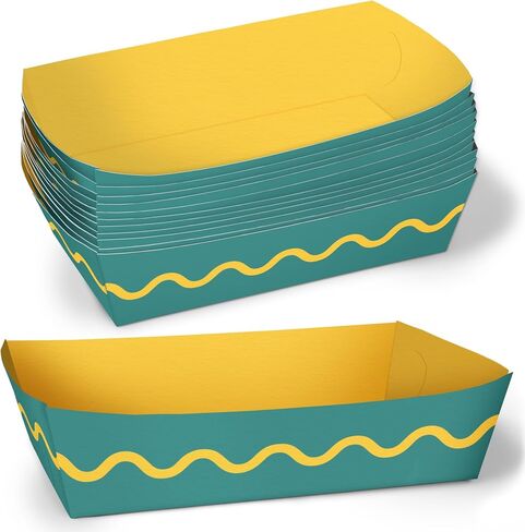 Big Dot of Happiness Assorted Wavy Colorful Paper Food Trays, Disposable Food Boats Retro Birthday, Bachelorette, Dinner Party, Double-Sided Paper Meal Holders for Nachos, Hot Dogs, Fries - Set of 12 in Kuwait