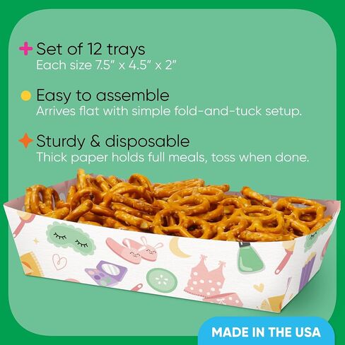Big Dot of Happiness Pajama Slumber Party Paper Food Trays, Disposable Food Boats for Kids Birthday, Picnic, BBQ, Double-Sided Paper Food Holders for Nachos, Hot Dogs, French Fries - 12 Ct in Kuwait
