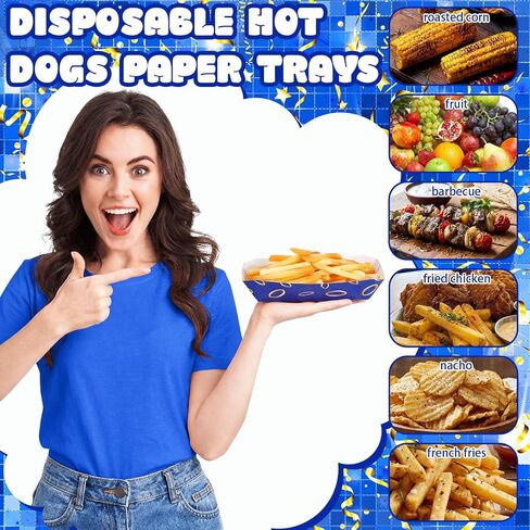 Baderke 50 جهاز كمبيوتر شخصى 7 "ألعاب فيديو تفضل صواني هوت دوج باللون الأزرق مع حلقة ذهبية مطبوعة تحت عنوان ورق للاستعمال مرة واحدة، قوارب ناتشو، أطباق هوت دوج، صواني تقديم للاستعمال مرة واحدة لحفلة عيد ميلاد اللاعب in Kuwait