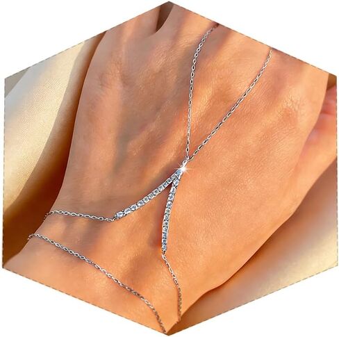 MODRSA Hand Chain Bracelet Silver Hand Chain Ring Bracelet Hands Chain Jewelry Rhinestone Handchain Finger Bracelets non Tarnish Waterproof Dainty Bridesmaid Accessories in Saudi Arabia