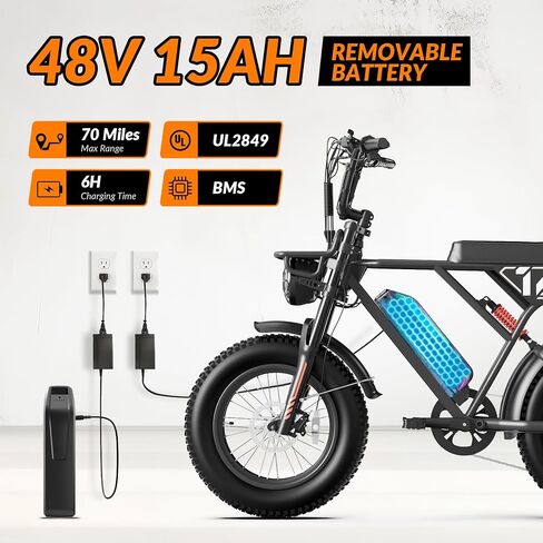 INVANTI EB16 Electric Bike for Adults, Electric Dirt Bike 1500W Peak Motor,70 Miles 28MPH E-Bike with 48V 15.6AH Removable Battery, 20" All-Terrain Fat Tire EBike with 7 Speeds Full Suspension in Kuwait