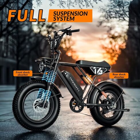 INVANTI EB16 Electric Bike for Adults, Electric Dirt Bike 1500W Peak Motor,70 Miles 28MPH E-Bike with 48V 15.6AH Removable Battery, 20" All-Terrain Fat Tire EBike with 7 Speeds Full Suspension in Kuwait