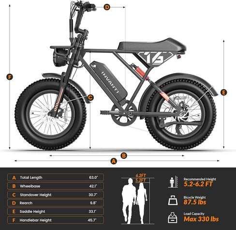 INVANTI EB16 Electric Bike for Adults, Electric Dirt Bike 1500W Peak Motor,70 Miles 28MPH E-Bike with 48V 15.6AH Removable Battery, 20" All-Terrain Fat Tire EBike with 7 Speeds Full Suspension in Kuwait