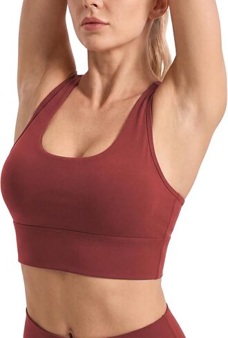 Longline Racerback Sports Bra with Sewn in Pads, U Neck Workout Crop Tank Top for Women, Medium Support Yoga Bra in Kuwait