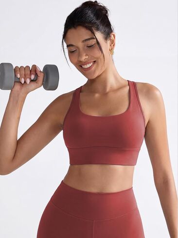 Longline Racerback Sports Bra with Sewn in Pads, U Neck Workout Crop Tank Top for Women, Medium Support Yoga Bra in Kuwait