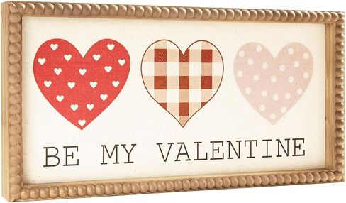 Be My Valentine Sign, Wooden Valentine's Day Wall Decor Art Wood Framed, Table Top Mantle Shelf Desk Red Love Heart Decorative Signage Plaque Home Indoor Farmhouse Decorations in Saudi Arabia