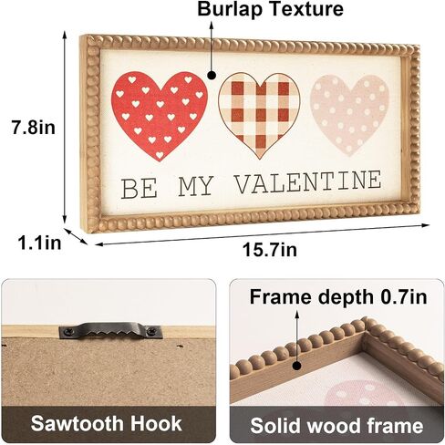 Be My Valentine Sign, Wooden Valentine's Day Wall Decor Art Wood Framed, Table Top Mantle Shelf Desk Red Love Heart Decorative Signage Plaque Home Indoor Farmhouse Decorations in Saudi Arabia