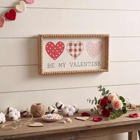 Be My Valentine Sign, Wooden Valentine's Day Wall Decor Art Wood Framed, Table Top Mantle Shelf Desk Red Love Heart Decorative Signage Plaque Home Indoor Farmhouse Decorations in Saudi Arabia