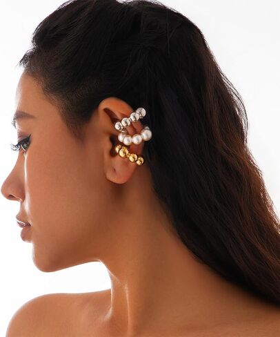 4PCS Chunky Ear Cuffs Non Piercing for Women - 14K Chunky Gold Earrings, Fake Earrings Aretes de Mujer, Hoop Ear Clips Jewelry, Cubic Zirconia Earring Cuff for Women Jewelry Gift, Fashion Accessories in Saudi Arabia