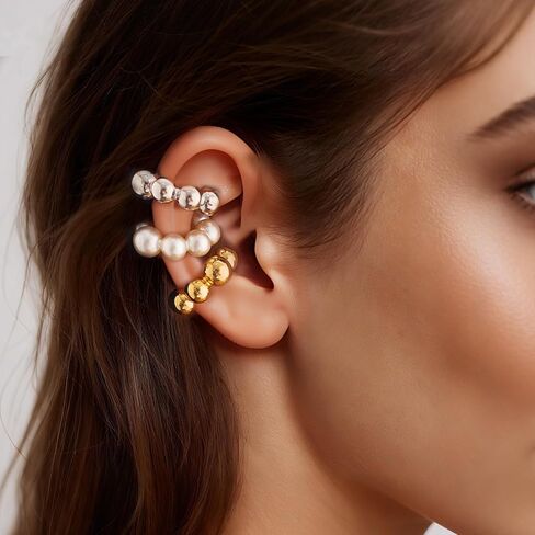 4PCS Chunky Ear Cuffs Non Piercing for Women - 14K Chunky Gold Earrings, Fake Earrings Aretes de Mujer, Hoop Ear Clips Jewelry, Cubic Zirconia Earring Cuff for Women Jewelry Gift, Fashion Accessories in Saudi Arabia