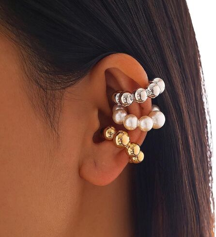 4PCS Chunky Ear Cuffs Non Piercing for Women - 14K Chunky Gold Earrings, Fake Earrings Aretes de Mujer, Hoop Ear Clips Jewelry, Cubic Zirconia Earring Cuff for Women Jewelry Gift, Fashion Accessories in Saudi Arabia