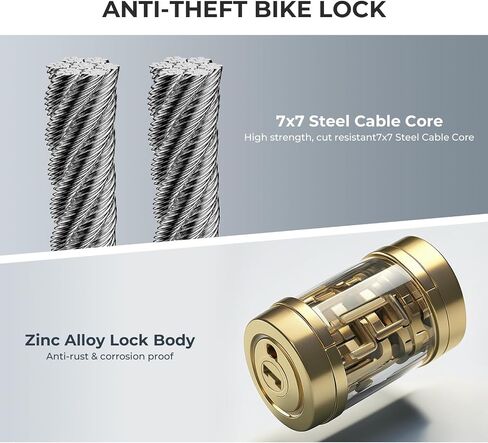 ROCKBROS Bike Cable Lock with Keys 3.6ft Anti-Theft Bicycle Lock with Mount 0.45inch Thickened Steel Cable One-Touch Quick Lock for Bike Ebike Scooter Motorcycle in Kuwait