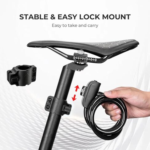 ROCKBROS Bike Cable Lock with Keys 3.6ft Anti-Theft Bicycle Lock with Mount 0.45inch Thickened Steel Cable One-Touch Quick Lock for Bike Ebike Scooter Motorcycle in Kuwait