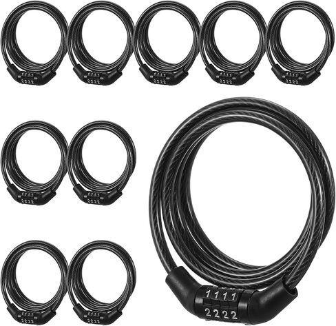 10 Pcs Bike Locks with Combination, 3.28 Ft Bike Lock Cable Heavy Duty PVC Coated Steel Wire, 4 Digit Locks Anti Theft Bikes Lock for Bicycle Scooter Gate Toolbox Black 0.24 Inch Diameter in Kuwait