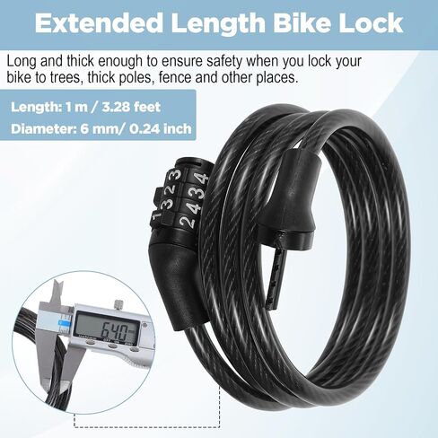 10 Pcs Bike Locks with Combination, 3.28 Ft Bike Lock Cable Heavy Duty PVC Coated Steel Wire, 4 Digit Locks Anti Theft Bikes Lock for Bicycle Scooter Gate Toolbox Black 0.24 Inch Diameter in Kuwait