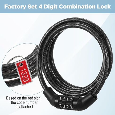 10 Pcs Bike Locks with Combination, 3.28 Ft Bike Lock Cable Heavy Duty PVC Coated Steel Wire, 4 Digit Locks Anti Theft Bikes Lock for Bicycle Scooter Gate Toolbox Black 0.24 Inch Diameter in Kuwait
