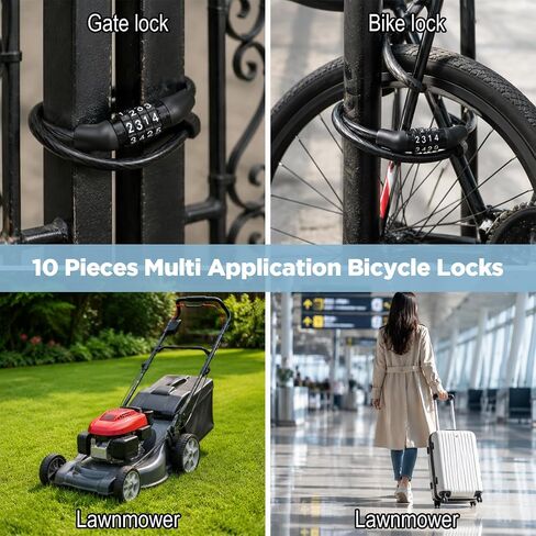 10 Pcs Bike Locks with Combination, 3.28 Ft Bike Lock Cable Heavy Duty PVC Coated Steel Wire, 4 Digit Locks Anti Theft Bikes Lock for Bicycle Scooter Gate Toolbox Black 0.24 Inch Diameter in Kuwait