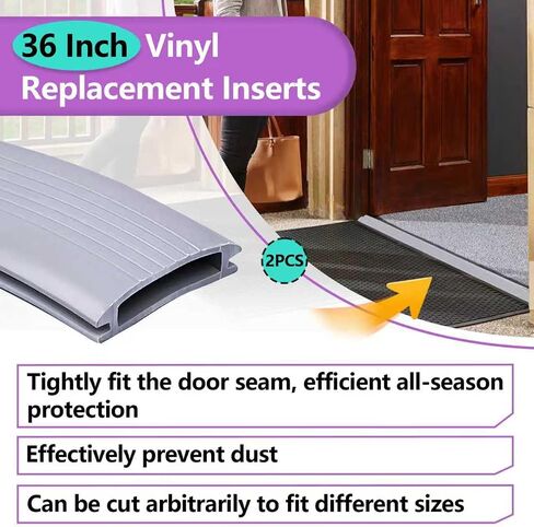 2PCS 36 Inch Vinyl Replacement Insert for Adjustable Height Aluminum Thresholds, with Seals 1-5/16 x 3/8 Inch Gray Flexible Door Threshold Strip for Exterior/Front Door Weather Stripping in Kuwait