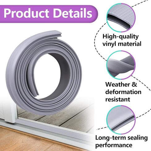 2PCS 36 Inch Vinyl Replacement Insert for Adjustable Height Aluminum Thresholds, with Seals 1-5/16 x 3/8 Inch Gray Flexible Door Threshold Strip for Exterior/Front Door Weather Stripping in Kuwait