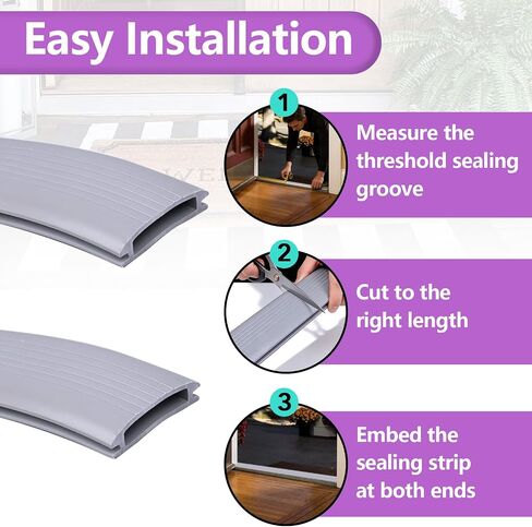 2PCS 36 Inch Vinyl Replacement Insert for Adjustable Height Aluminum Thresholds, with Seals 1-5/16 x 3/8 Inch Gray Flexible Door Threshold Strip for Exterior/Front Door Weather Stripping in Kuwait