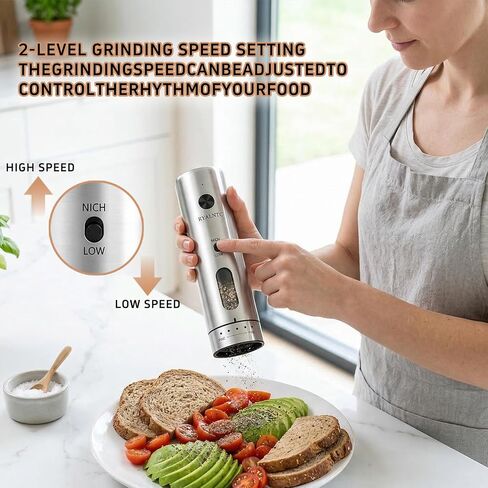 Electric Salt and Pepper Grinder Set with Rechargeable Base Upgraded Stainless Steel Automatic Salt and Pepper Shakers,Upgraded 2-Speed Setting,External 6 Adjustable Coarseness with LED Light in Kuwait
