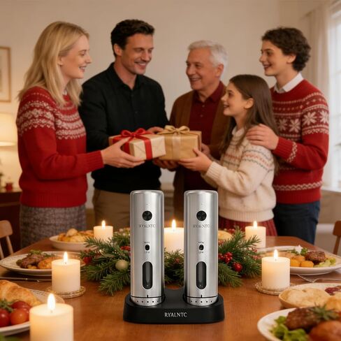 Electric Salt and Pepper Grinder Set with Rechargeable Base Upgraded Stainless Steel Automatic Salt and Pepper Shakers,Upgraded 2-Speed Setting,External 6 Adjustable Coarseness with LED Light in Kuwait
