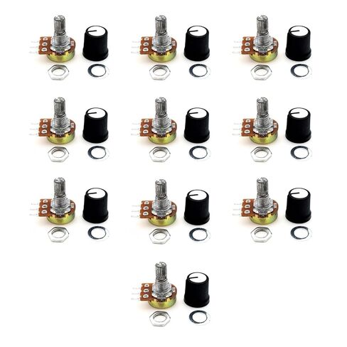 JZK 10pcs B10K potentiometer knob with 6mm shaft, linear taper rotary volume B 10k potentiometer knob, B10K Ohm 3 terminal rotary potentiometer with cap, nuts and washer in Saudi Arabia