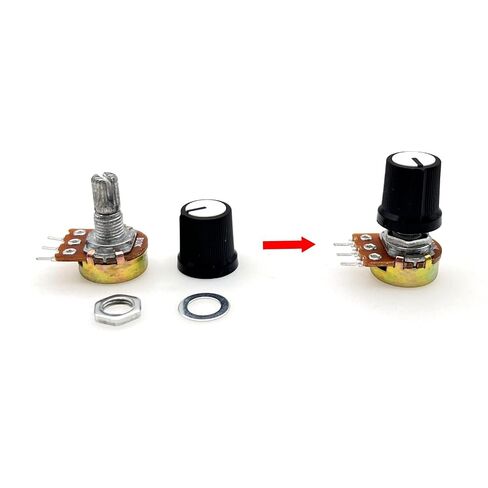 JZK 10pcs B10K potentiometer knob with 6mm shaft, linear taper rotary volume B 10k potentiometer knob, B10K Ohm 3 terminal rotary potentiometer with cap, nuts and washer in Saudi Arabia