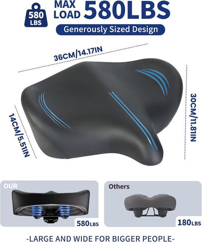Oversized Bike Seat, 12"x14" Extra Wide Bicycle Seat Cushion for Men & Women,580 lbs Capacity,Dual Shock Absorbing,Memory Foam Padded Saddle for Peloton,Stationary Exercise Bike,Ebike,Cruiser in Saudi Arabia
