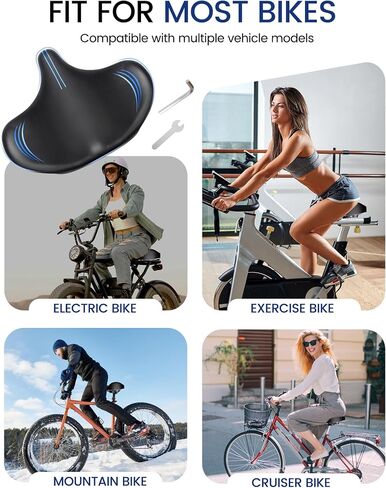 Oversized Bike Seat, 12"x14" Extra Wide Bicycle Seat Cushion for Men & Women,580 lbs Capacity,Dual Shock Absorbing,Memory Foam Padded Saddle for Peloton,Stationary Exercise Bike,Ebike,Cruiser in Saudi Arabia