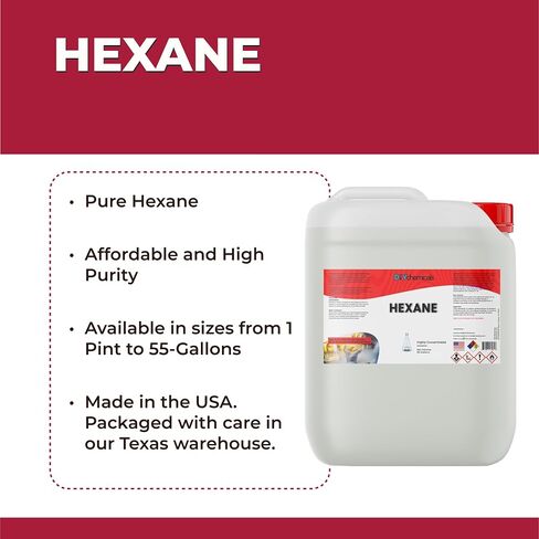 DIYChemicals Hexane - مذيب صناعي غير قطبي عالي النقاء بدرجة مختبرية للأسمنت والحبر واستخلاص النباتات النباتية - صنع في الولايات المتحدة الأمريكية - نصف جالون (64 أونصة سائلة) in Kuwait