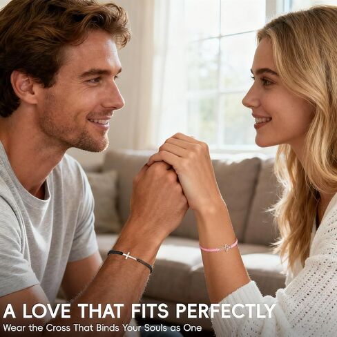 2Pcs Adjustable Cross Couples Bracelets for Men Women, Valentines Gifts for Her Him Boyfriend Girlfriend Matching Bracelets for Couples, High-Strength Woven Rope, Anniversary Valentines Christmas Friendship Bracelets Gift for Him Her in Kuwait