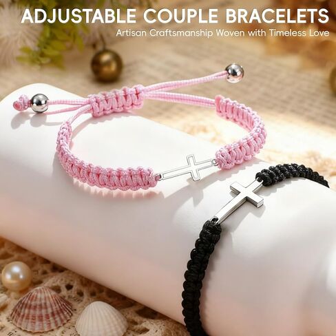 2Pcs Adjustable Cross Couples Bracelets for Men Women, Valentines Gifts for Her Him Boyfriend Girlfriend Matching Bracelets for Couples, High-Strength Woven Rope, Anniversary Valentines Christmas Friendship Bracelets Gift for Him Her in Kuwait