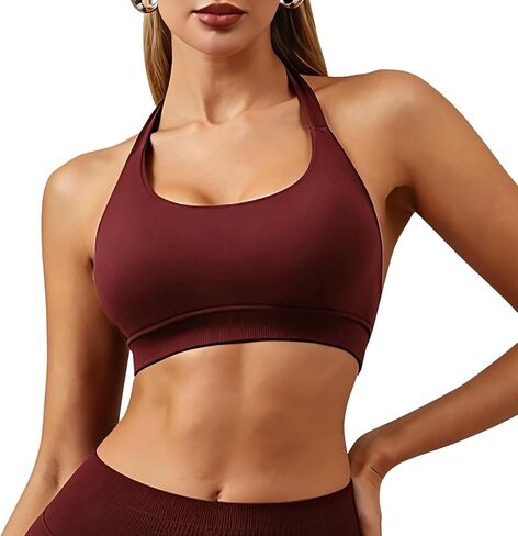 Laiyuan Halter Neck Sports Bra for Women Breathable Moisture-Wicking Fabric | Seamless, Removable Padded, Medium Support, Open-Back, in Kuwait