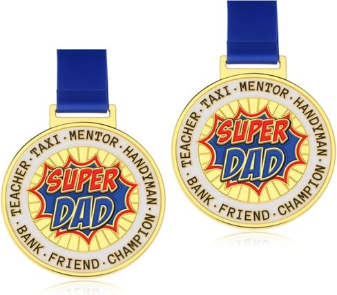 Super Dad Medal Father's Day Metal Commemorative Award with Nylon Ribbon Double Sided Design Dad's Funny Gifts for Birthday Father's Day Present in Kuwait