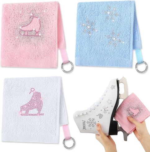 3 Pcs Rhinestone Ice Skate Wipe Cloth Ice Skating Towels for Cleaning Personalized Bling Towels for Figure Skaters Gifts for Skates Lovers Sports Team in Saudi Arabia